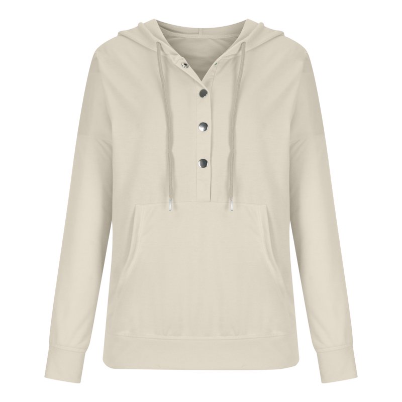 Hoodies For Women Button V Neck Plain Sweatshirts Autumn Winter Solid Color Hooded Pullover Ladies Hoody Sweatshirt Jumper Blouse Tops With Kangaroo Pocket