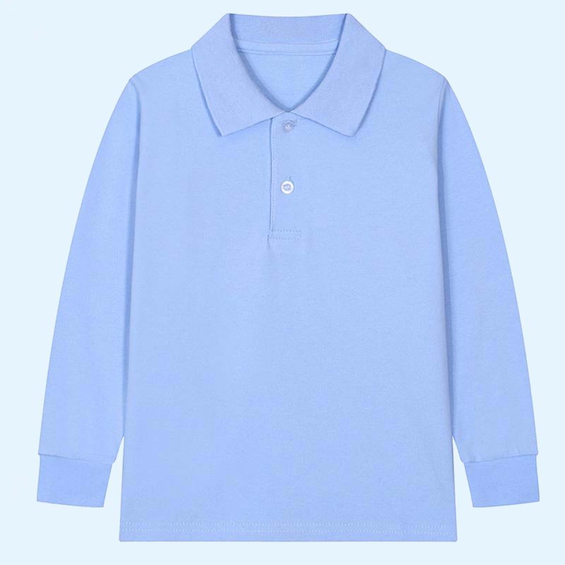 Horkkom Uniform Shirts For Boys Girls Long Sleeve Pullover Lapel Shirts Solid Color Comfy School Uniform With Button 2-15 Years