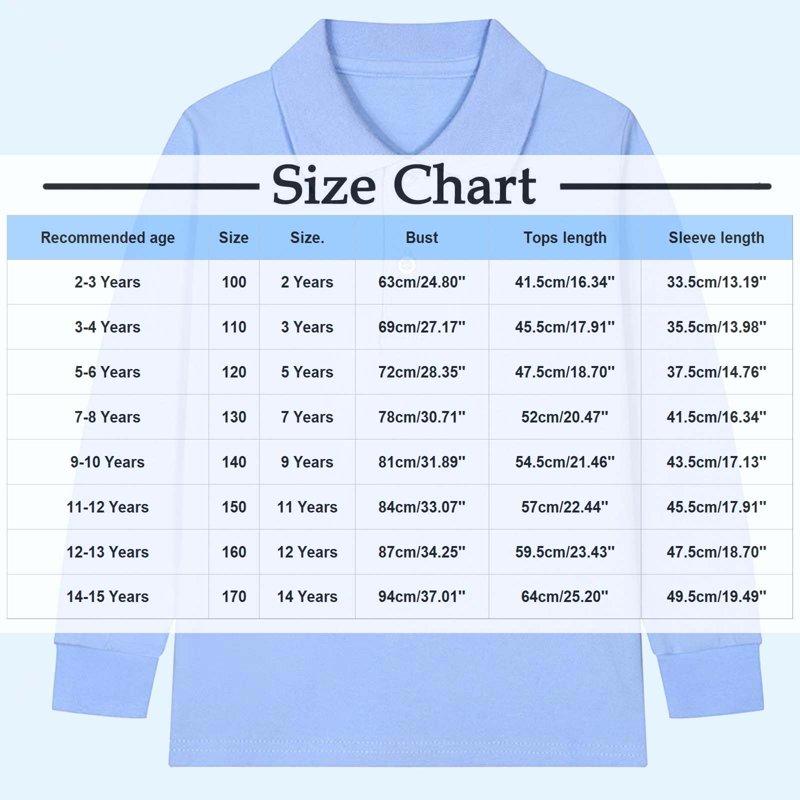 Horkkom Uniform Shirts For Boys Girls Long Sleeve Pullover Lapel Shirts Solid Color Comfy School Uniform With Button 2-15 Years