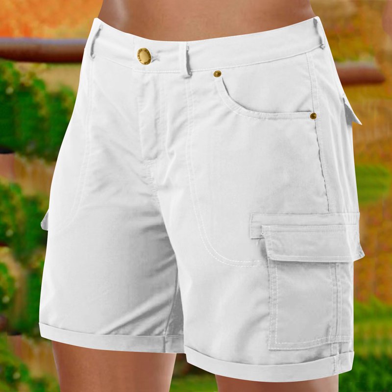 Hotojiny Cargo Shorts For Women Lightweight Button Plus Size Hiking Shorts Summer Rolled Hem Outdoor Shorts Streetwear