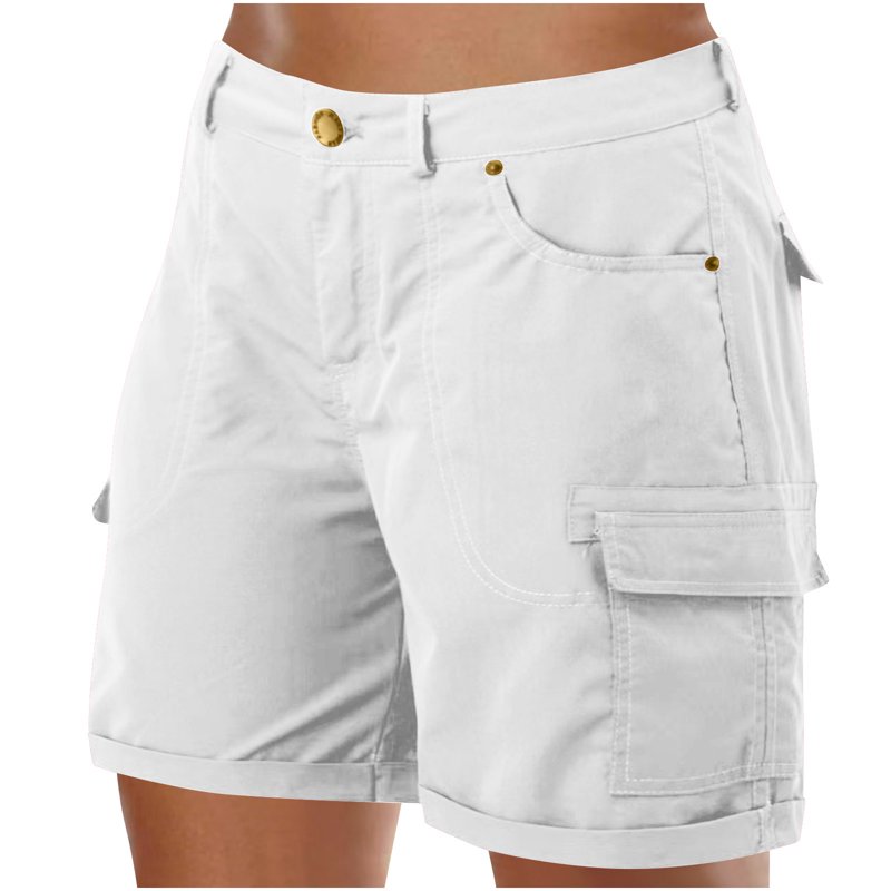hotojiny Cargo Shorts for Women Lightweight Button Plus Size Hiking Shorts Summer Rolled Hem Outdoor Shorts Streetwear