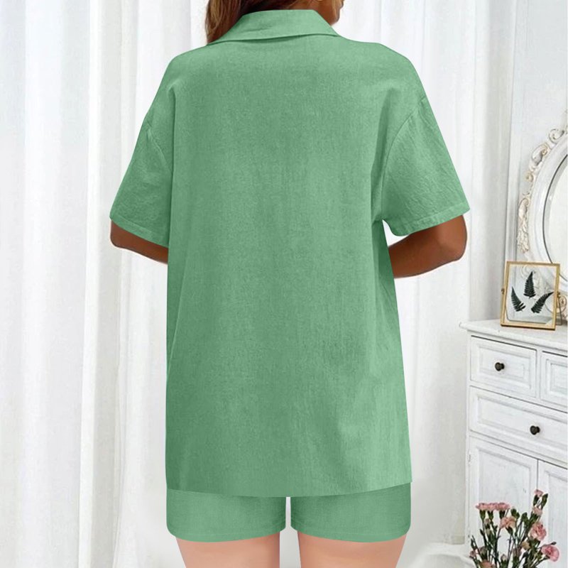 Htigea Clearance Linen Short Sets For Women Short Sleeve Top Shorts 2 Piece Summer Beach Vacation Outfits Lounge Tracksuits Fall Savings Army Green S