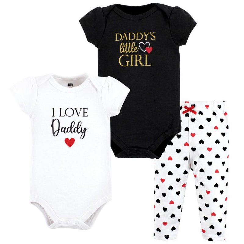 Hudson Baby Infant Girl Cotton Bodysuit and Pant Set Girl Daddy Red Black Preemie