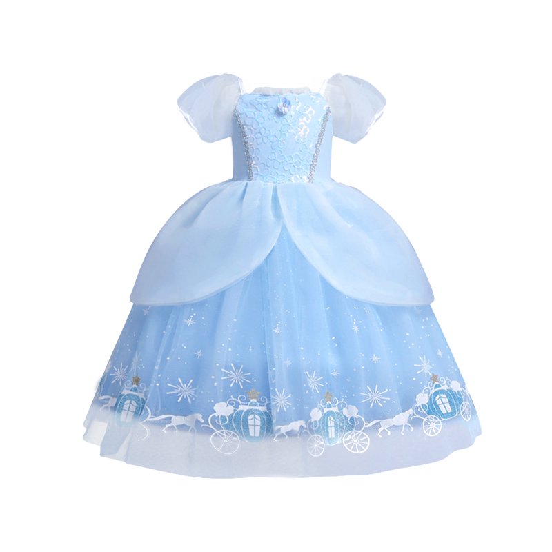 IBTOM CASTLE Little Girls Princess Halloween Cosplay Outfits For Kids Party Fancy Dress Up Long Evening Gown 4-5 Years Cinderella Blue