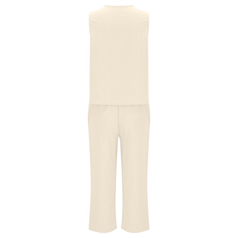 Ibuvkizy Two Piece Sets For Women Clearance Summer Casual Outfit Sets Women Jogger Outfit Plus Size 2PC Fashion Women's V-neck Solid Sleeveless Top + Loose Pocket Pants Suit Womens Clothing