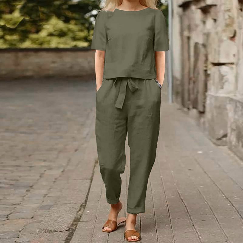 Ibuvkizy Two Piece Sets For Women Clearance Summer Casual Outfit Sets Women Jogger Outfit Plus Size Women Fashion Round Neck Short Sleeve Tops Pants Casual Suit Sets Womens Clothing