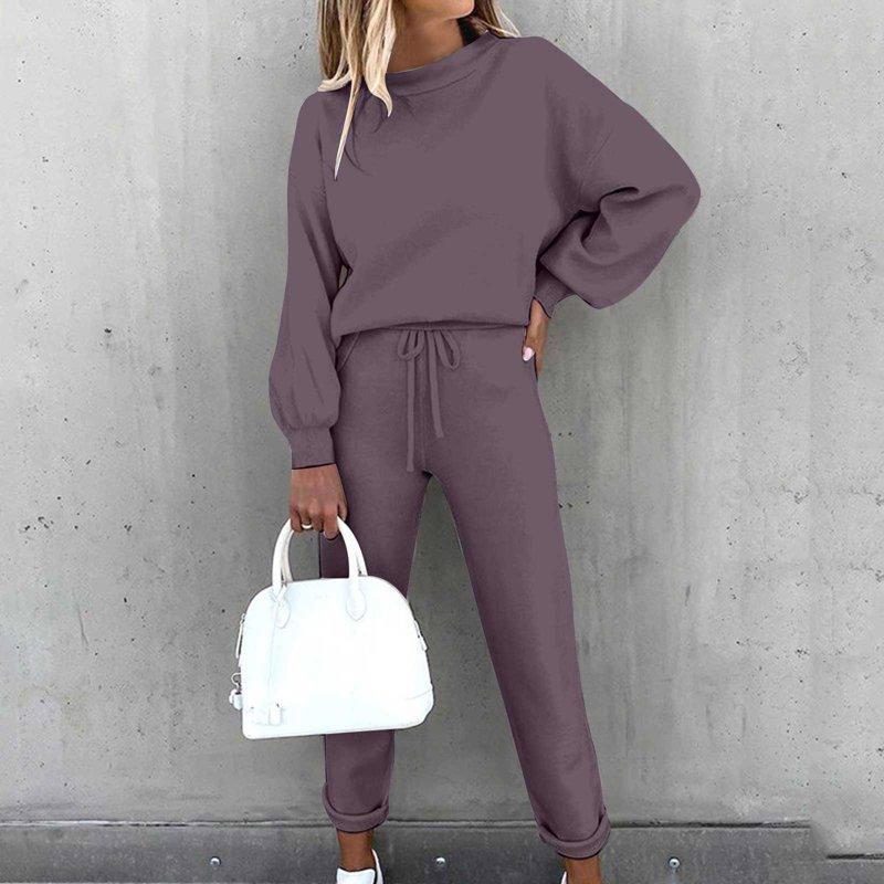 Ibuvkizy Two Piece Sets For Women Clearance Summer Casual Outfit Sets Women Jogger Outfit Plus Size Women's Solid Color Pullover Long Sleeve Top + Casual Pants 2 Piece Set Womens Clothing