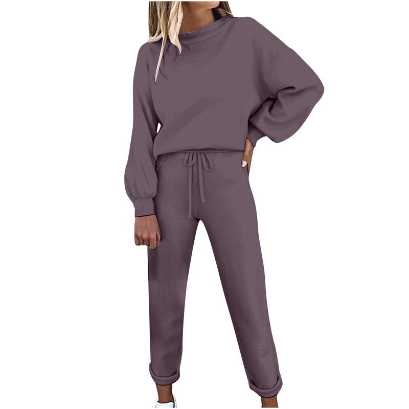 ibuvkizy Two Piece Sets for Women Clearance Summer Casual Outfit Sets Women Jogger Outfit Plus Size Women's Solid Color Pullover Long Sleeve Top + Casual Pants 2 Piece Set Womens Clothing