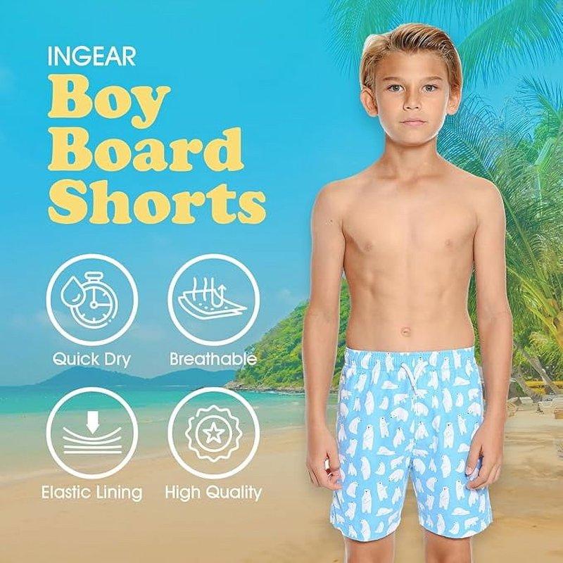 INGEAR Little Boys Quick Dry Beach Board Shorts Kids Swim Trunks UPF 50+ Swimsuit With Pockets