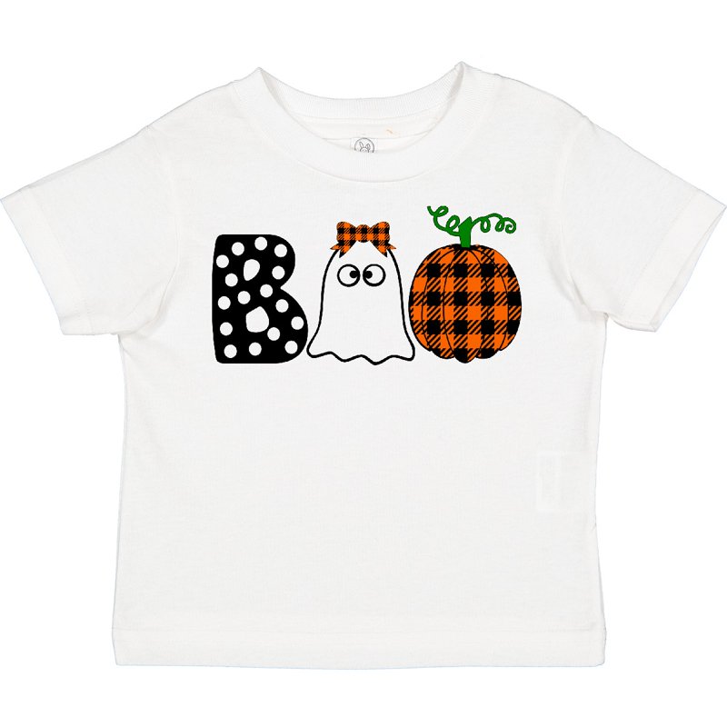 Inktastic Boo Halloween Ghost And Plaid Pumpkin Boys Or Girls Toddler T-Shirt