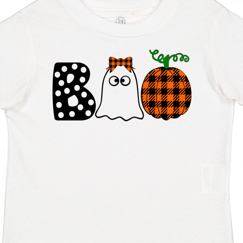 Inktastic Boo Halloween Ghost And Plaid Pumpkin Boys Or Girls Toddler T-Shirt