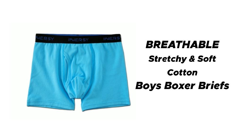 INNERSY Boys Underwear Stretchy Cotton Soft Boxer Briefs For 6-18 Teen Boys 5 Pack (L Sea Shark)
