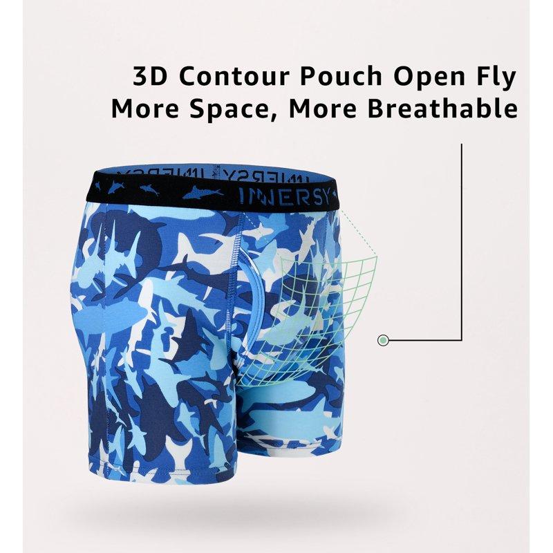 INNERSY Boys Underwear Stretchy Cotton Soft Boxer Briefs For 6-18 Teen Boys 5 Pack (L Sea Shark)