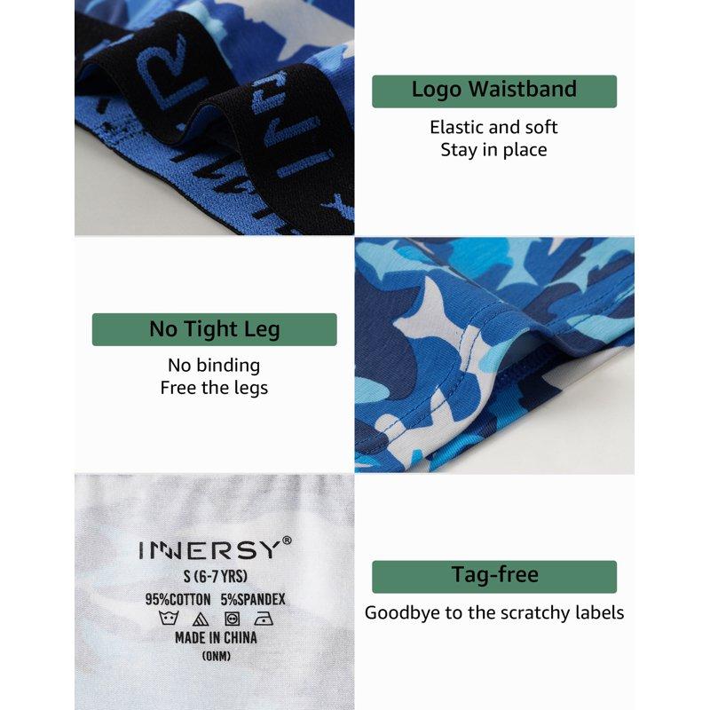 INNERSY Boys Underwear Stretchy Cotton Soft Boxer Briefs For 6-18 Teen Boys 5 Pack (L Sea Shark)