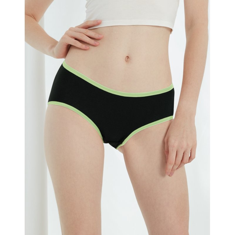 INNERSY Teen Girls Underwear Cotton Briefs Black Girls Panties 6 Pack (10-12 Years Black With Neon Hem)