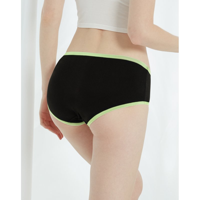 INNERSY Teen Girls Underwear Cotton Briefs Black Girls Panties 6 Pack (10-12 Years Black With Neon Hem)