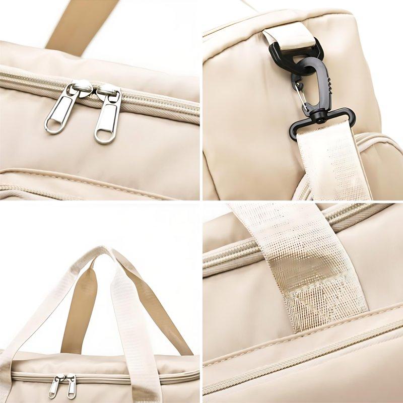 INSMART 35L Travel Duffle Bag Foldable Weekender Bags Carry On Gym Bag With Wet Pocket Adjustable Strap Shoe Compartment For Plane Sports Dance Beige