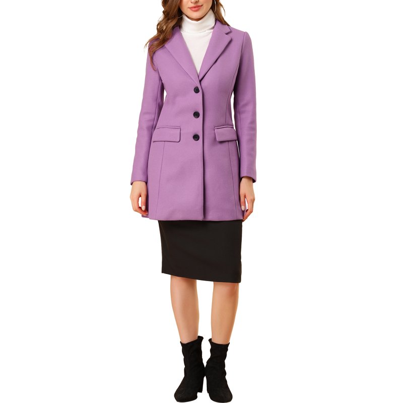 INSPIRE CHIC Women's Coats Notched Lapel Long Sleeves Single Breasted Fall Winter Peacoat L Light Purple