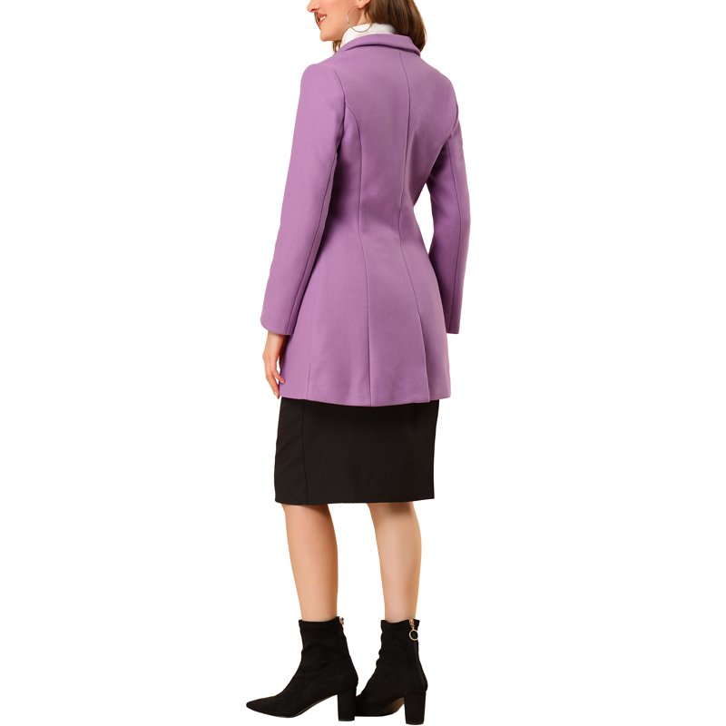 INSPIRE CHIC Women's Coats Notched Lapel Long Sleeves Single Breasted Fall Winter Peacoat L Light Purple