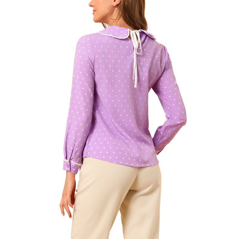 INSPIRE CHIC Women's Cute Ruffle Peter Pan Collar Long Sleeve Sweet Blouse Tops S Purple