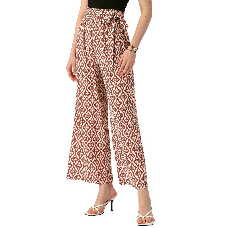 INSPIRE CHIC Women's Pant Geometric Pattern Elastic Tie Waist Summer Boho Wide Leg Long Pant XL Caramel