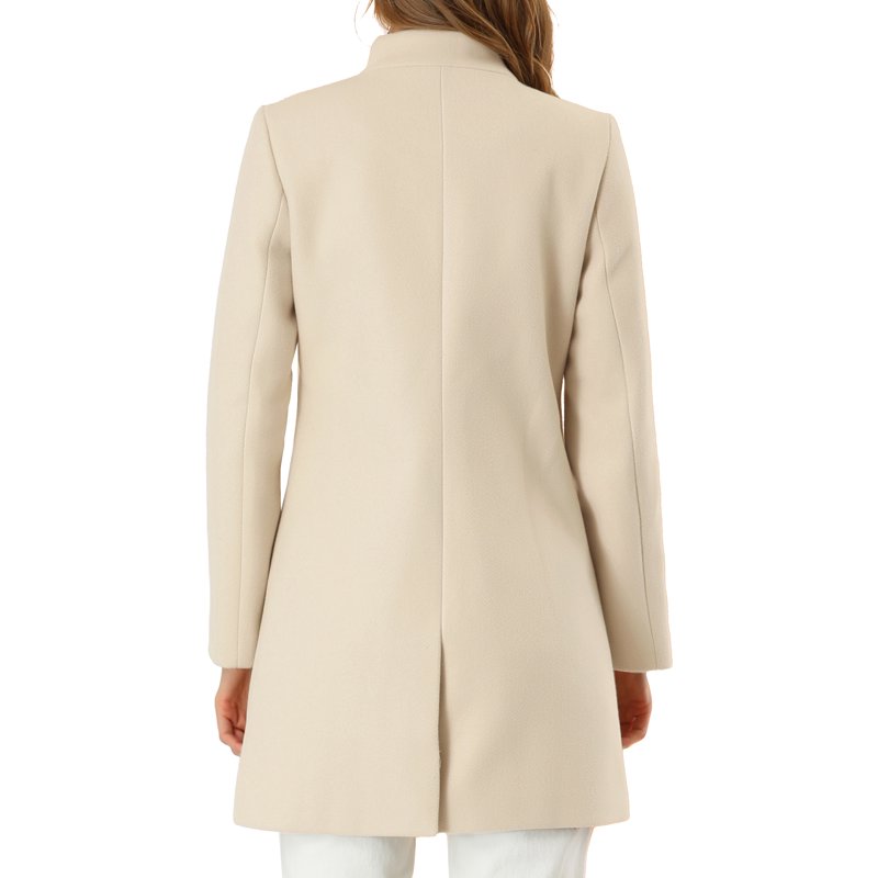 INSPIRE CHIC Women's Winter Overcoat Mid Length Stand Collar Single Breasted Outerwear Coat XS Beige