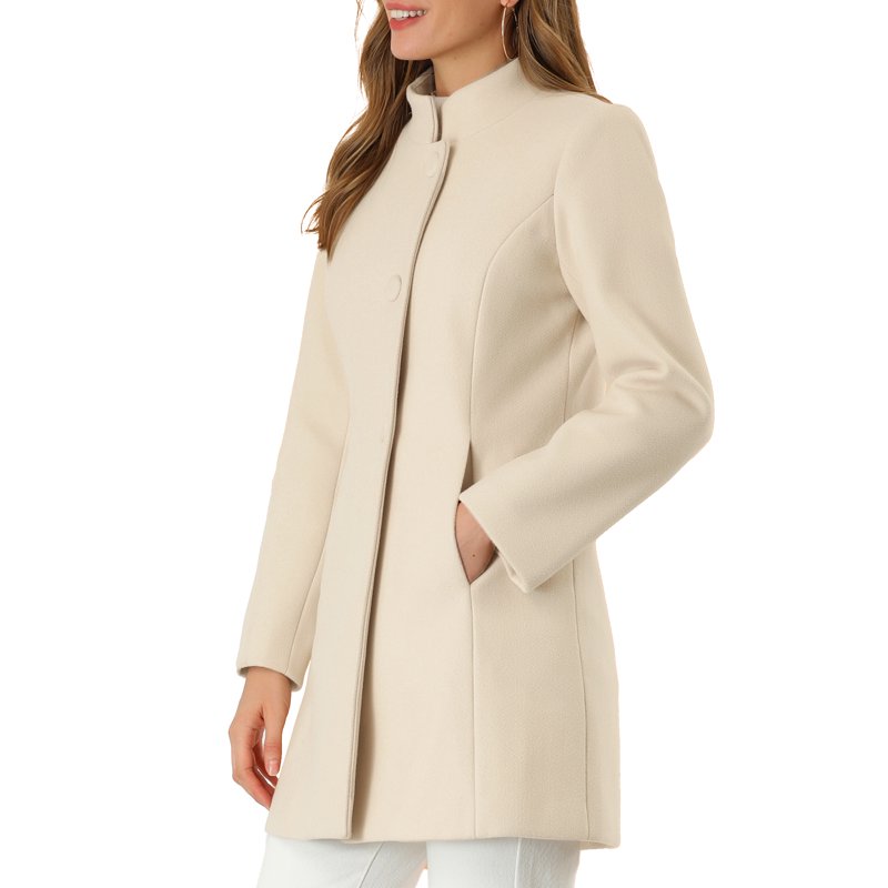 INSPIRE CHIC Women's Winter Overcoat Mid Length Stand Collar Single Breasted Outerwear Coat XS Beige