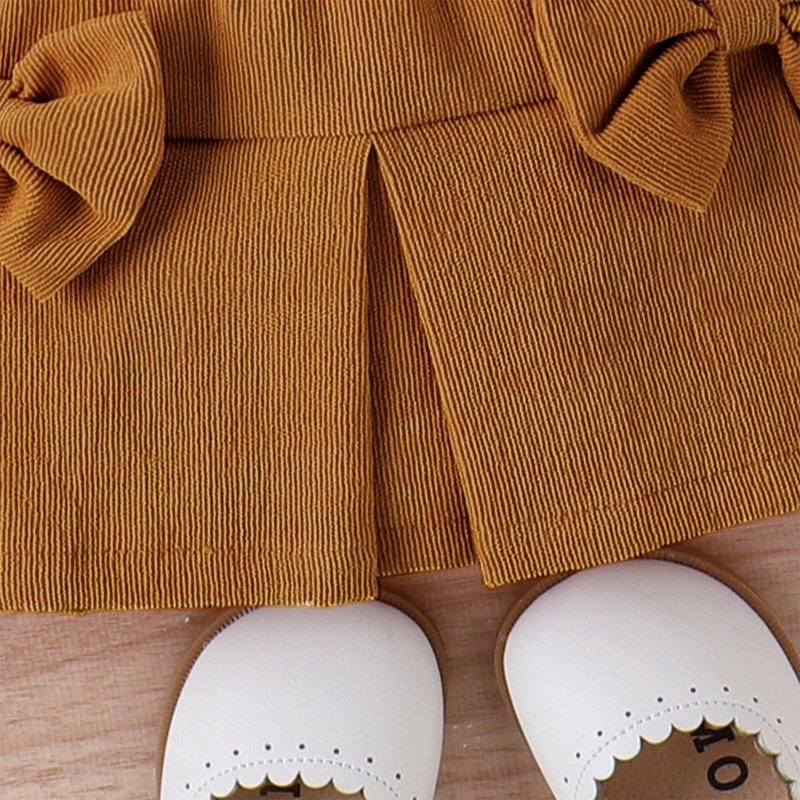 IWEMEK Infant Girls Outfit Winter Ruffle Long Sleeve Knitted Shirts Coffee Bowknot Mini Skirts School Clothes 3-12M