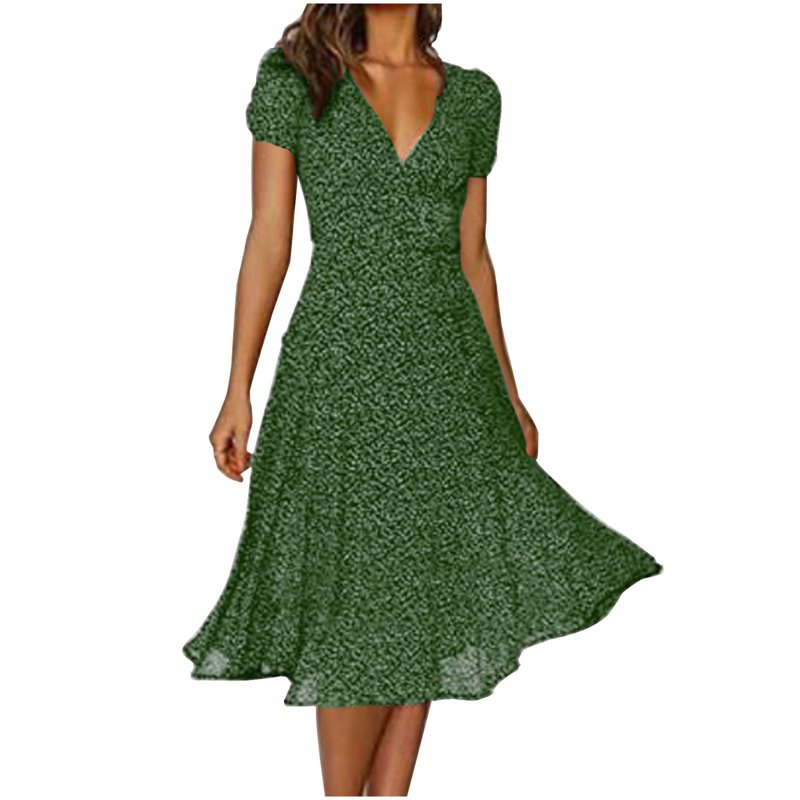 JBXKXYW Women Casual Dress Summer Dress V Neck Solid Color Polka Dot Print Dress Short Sleeve Lace Up Tie Dress (Green XL) JBXKXYW Women Casual Dress Summer Dress V Neck Solid Color Polka Dot Print Dress Short Sleeve Lace Up Tie Dress (Green XL)