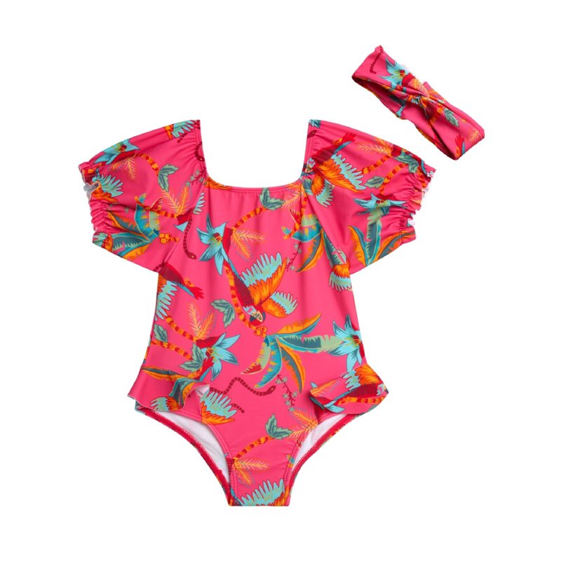 Jessica Simpson Toddler Girl Rash Guard Swimsuit with Headband Sizes 12M-24M