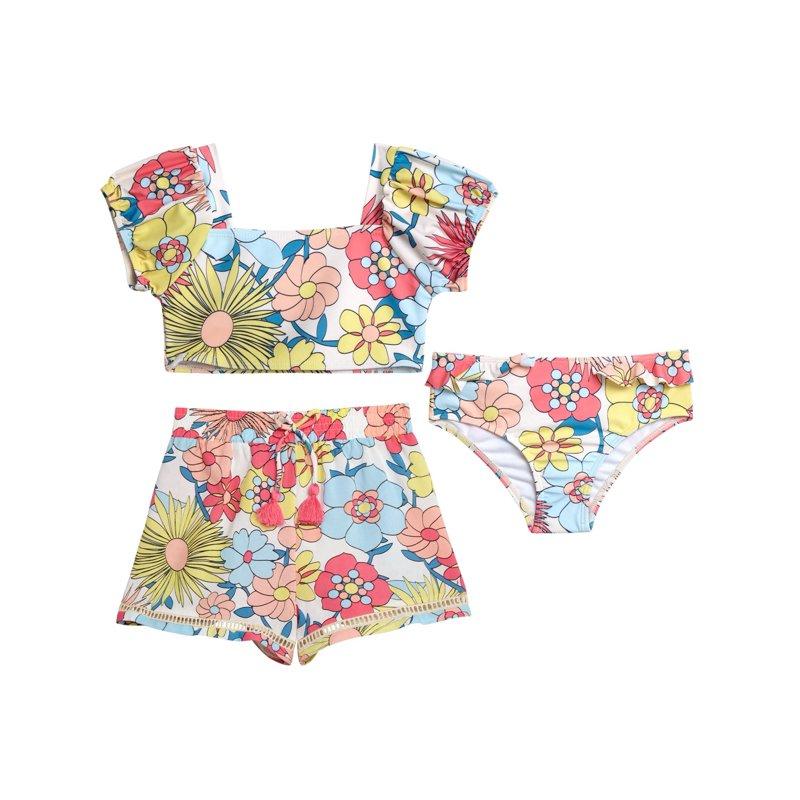 Jessica Simpson Toddler Girl Swimsuit Set with Shorts 3- Piece Set Sizes 2T-4T
