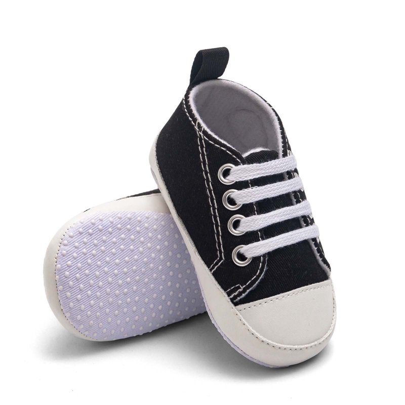 Jinhomg Unisex Baby Girls Boys Shoes Infant Soft Sole Canvas First Walkers Newborn High Top Anti-Slip Sneakers Comfy Daily Wear Black 6-12 Months