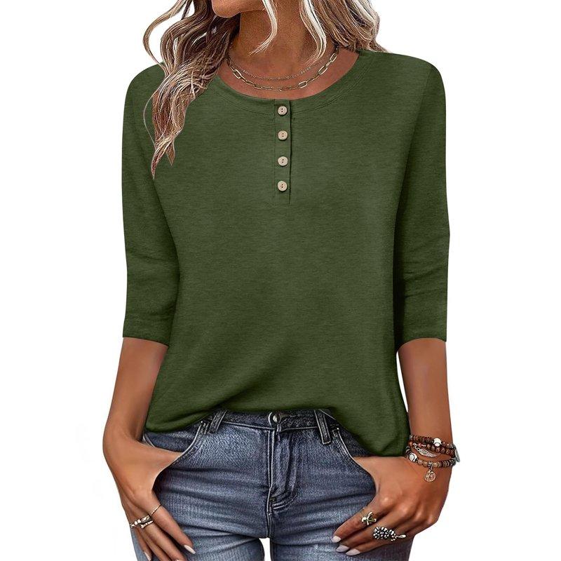 Jjayotai 3/4 Length Sleeve Women Tops Crew Neck Blouses Dressy Casual Summer T Shirts Loose Fit Business Work Clothes Womens Henley Tunic Top Army Green^ XXL Jjayotai 3/4 Length Sleeve Women Tops Crew Neck Blouses Dressy Casual Summer T Shirts Loose Fit Business Work Clothes Womens Henley Tunic Top Army Green^ XXL