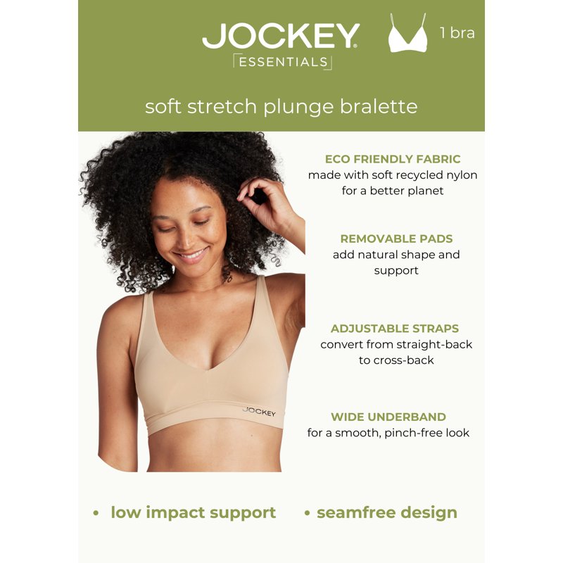 Jockey® Essentials Women's Soft Touch Seamfree® Plunge Bralette Wirefree Bra Sizes S-3XL