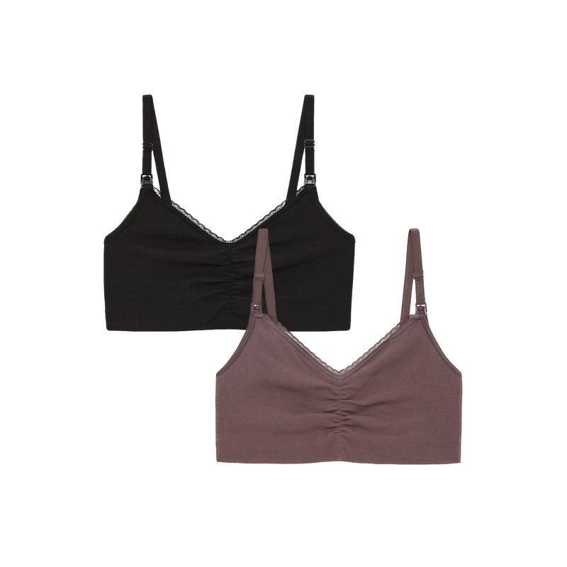 Joyspun Women's 2-Pack Maternity Ribbed Cotton Nursing Bralette Sizes S-XXXL