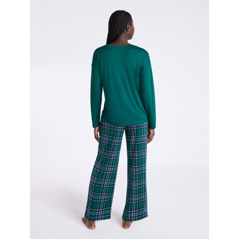 Joyspun Women's Dreamy Soft Collection Long Sleeve Sleep Top And Straight Leg Pants Pajama Set 2-Piece Sizes XS-3X