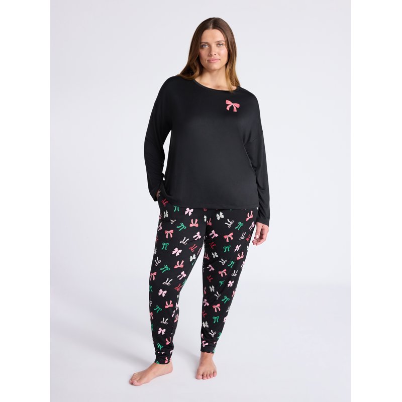 Joyspun Women's Dreamy Soft Collection Long Sleeve Sleep Top and Joggers Pajamas Set 2-Piece Sizes XS-3X