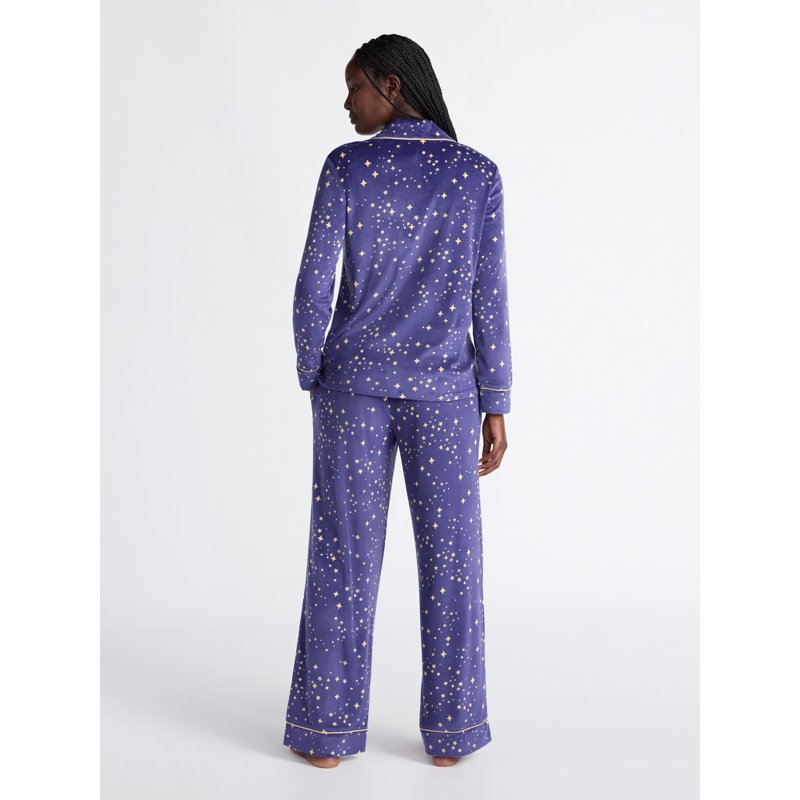 Joyspun Women’s Stretch Velour Notch Collar Long Sleeve Pajama Set Sizes XS To 4X