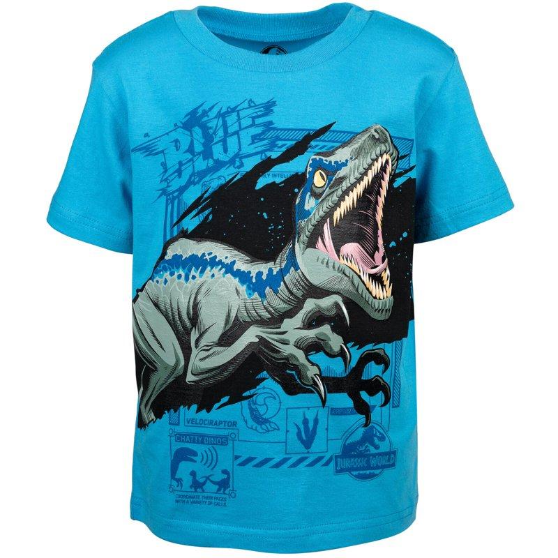 Jurassic World Dinosaur Blue Big Boys T-Shirt And French Terry Shorts Outfit Set Blue / Grey 10-12