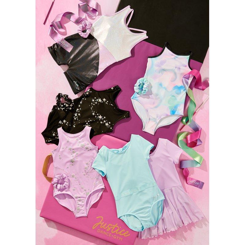 Justice All Over Foil Biketard For Girls With Matching Scrunchie Sizes XS-XL