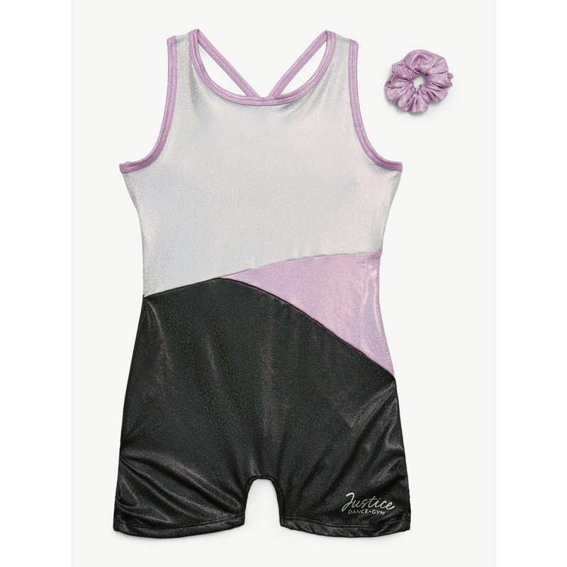 Justice All Over Foil Biketard For Girls With Matching Scrunchie Sizes XS-XL