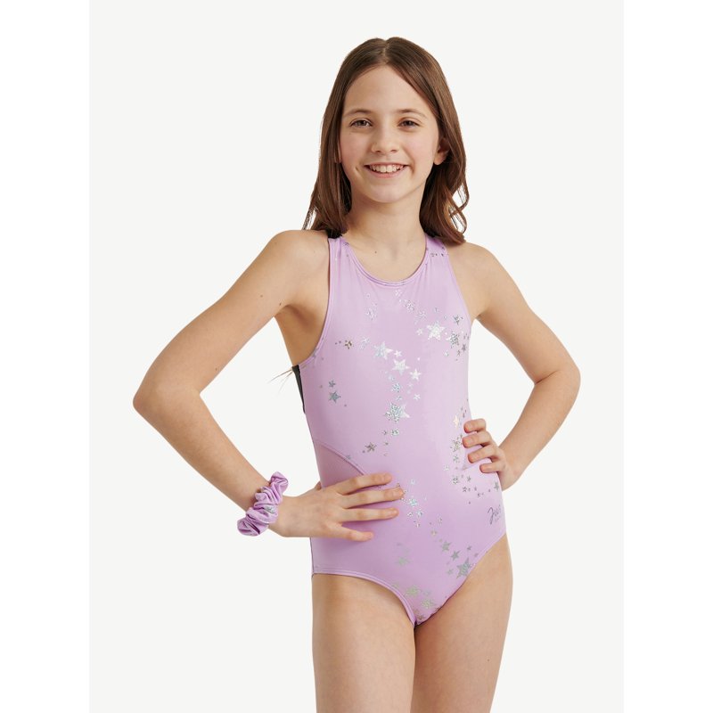 Justice Celestial Foil Print Gymnastics Leotards for Teens with Scrunchie Sizes XS-XL