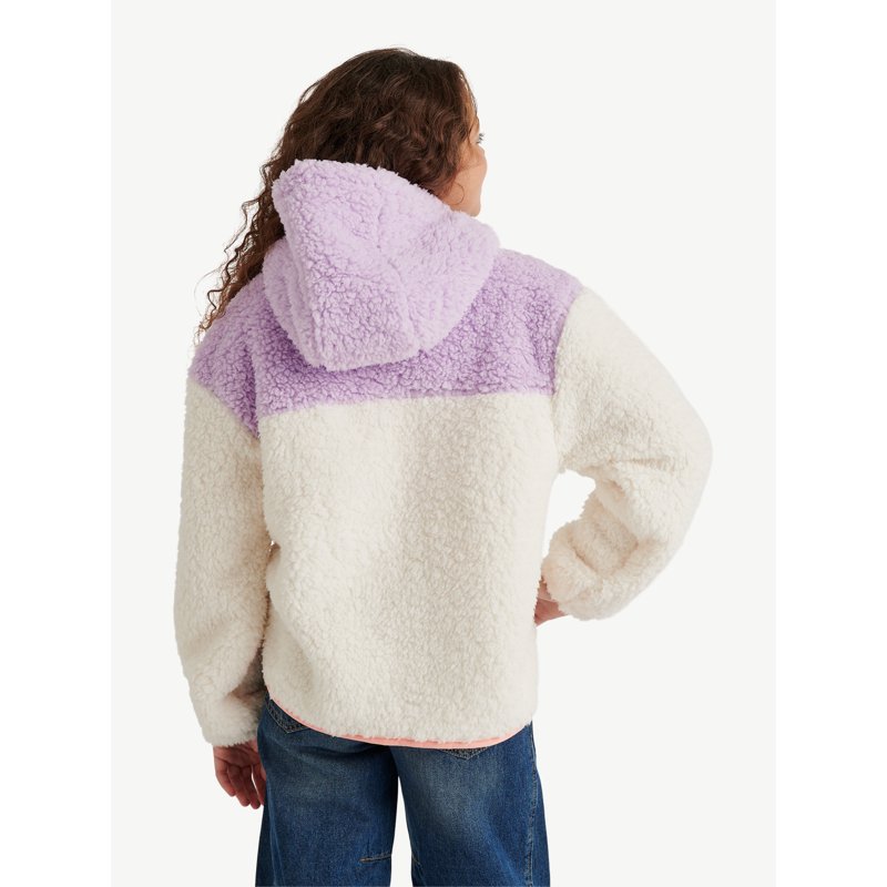 Justice Girl's Colorblock Sherpa Jacket With Hood Sizes XS - XL