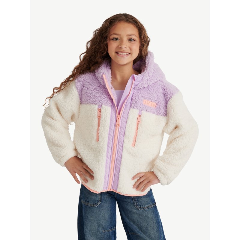 Justice Girl's Colorblock Sherpa Jacket with Hood Sizes XS - XL