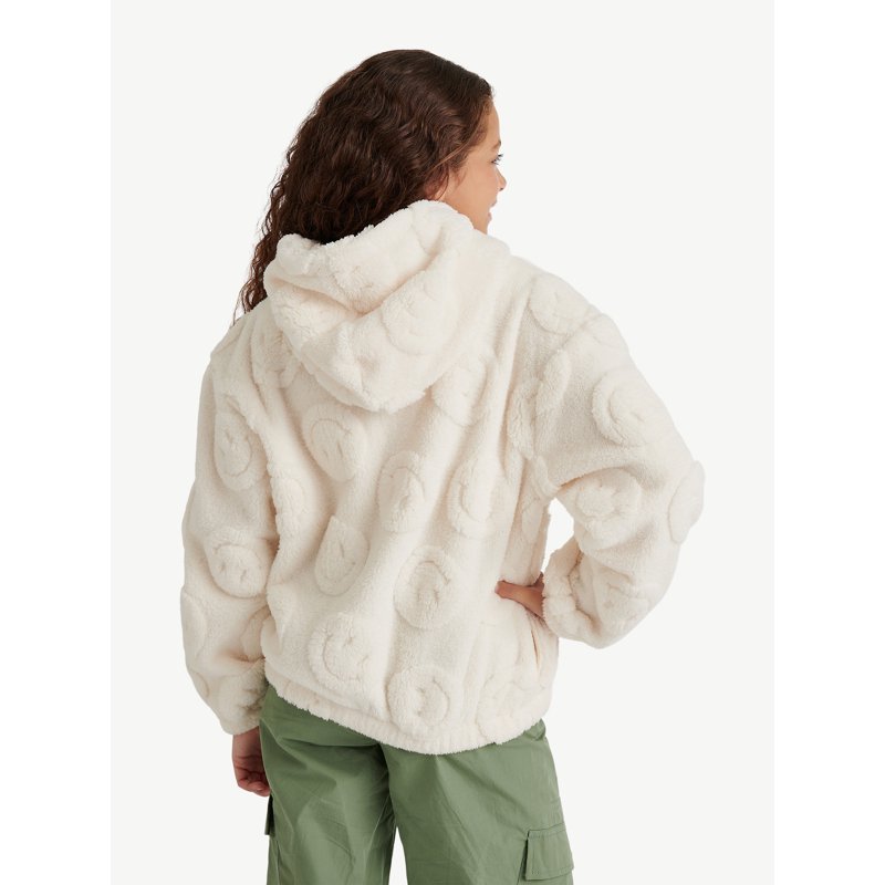Justice Girl's Embossed Smiley Sherpa Jacket With Hood Sizes XS - XL