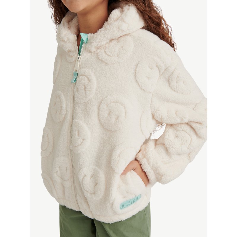 Justice Girl's Embossed Smiley Sherpa Jacket With Hood Sizes XS - XL