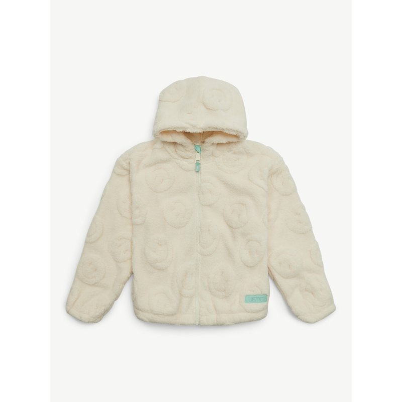 Justice Girl's Embossed Smiley Sherpa Jacket With Hood Sizes XS - XL