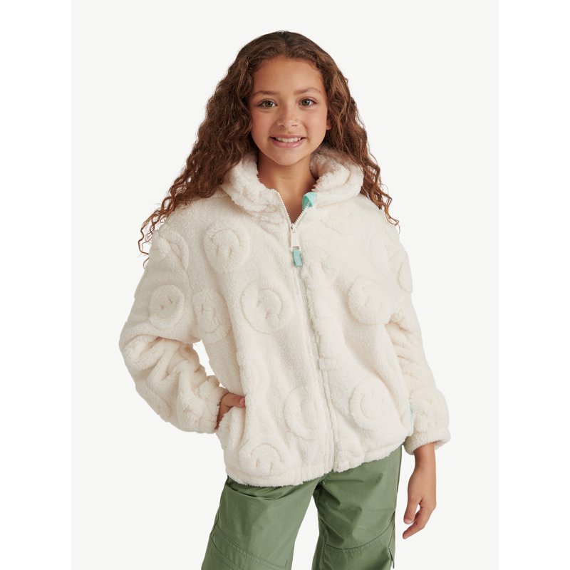 Justice Girl's Embossed Smiley Sherpa Jacket with Hood Sizes XS - XL