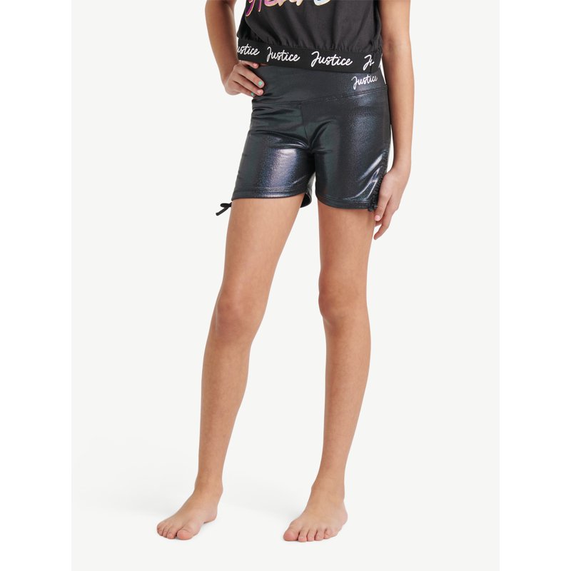 Justice Girls Foil Dance Shorts For Gymnastics And Practice Adjustable High Waist Sizes XS-XL