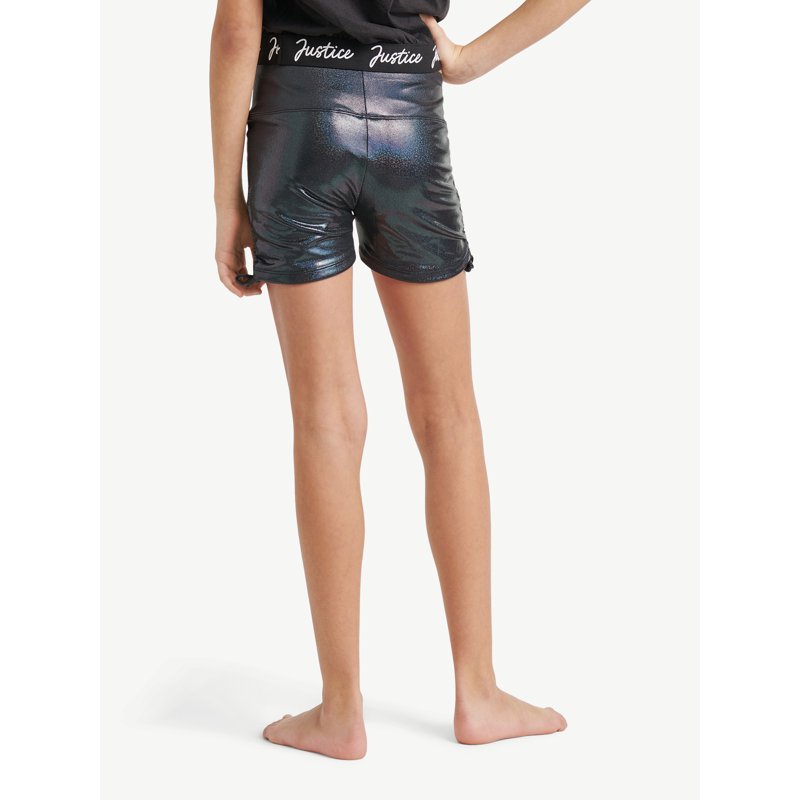 Justice Girls Foil Dance Shorts For Gymnastics And Practice Adjustable High Waist Sizes XS-XL